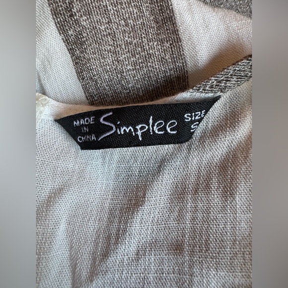 Simplee Apparel Striped Wrap Mini Dress - White, Brown & Mustard - Picture 7 of 8